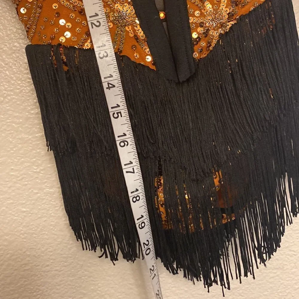 Weissman dance costume Orange sequin fringe flapper Clap Clap D12551 IC 7/8